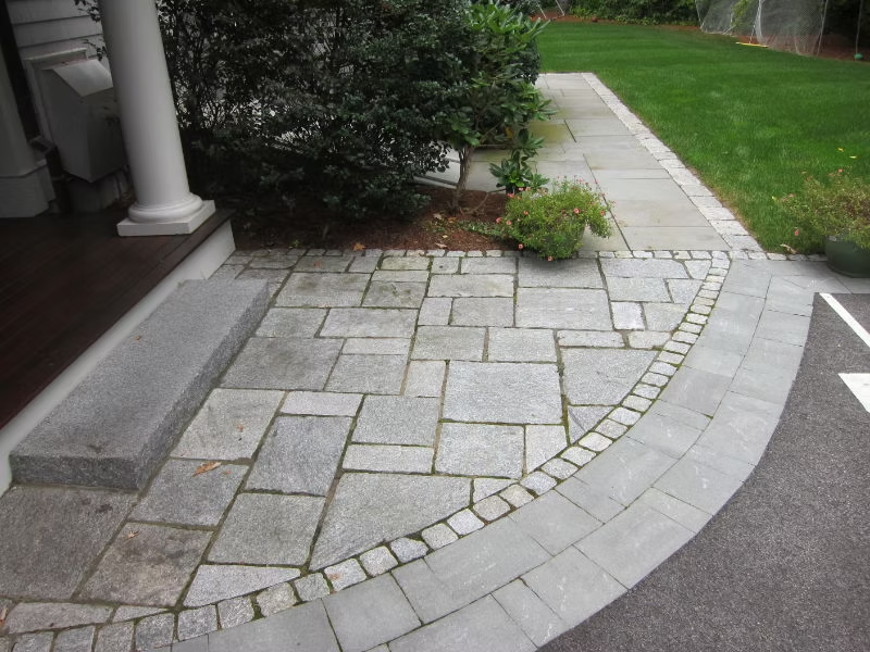 Belmont stone walkway and bluestone hardscape detail