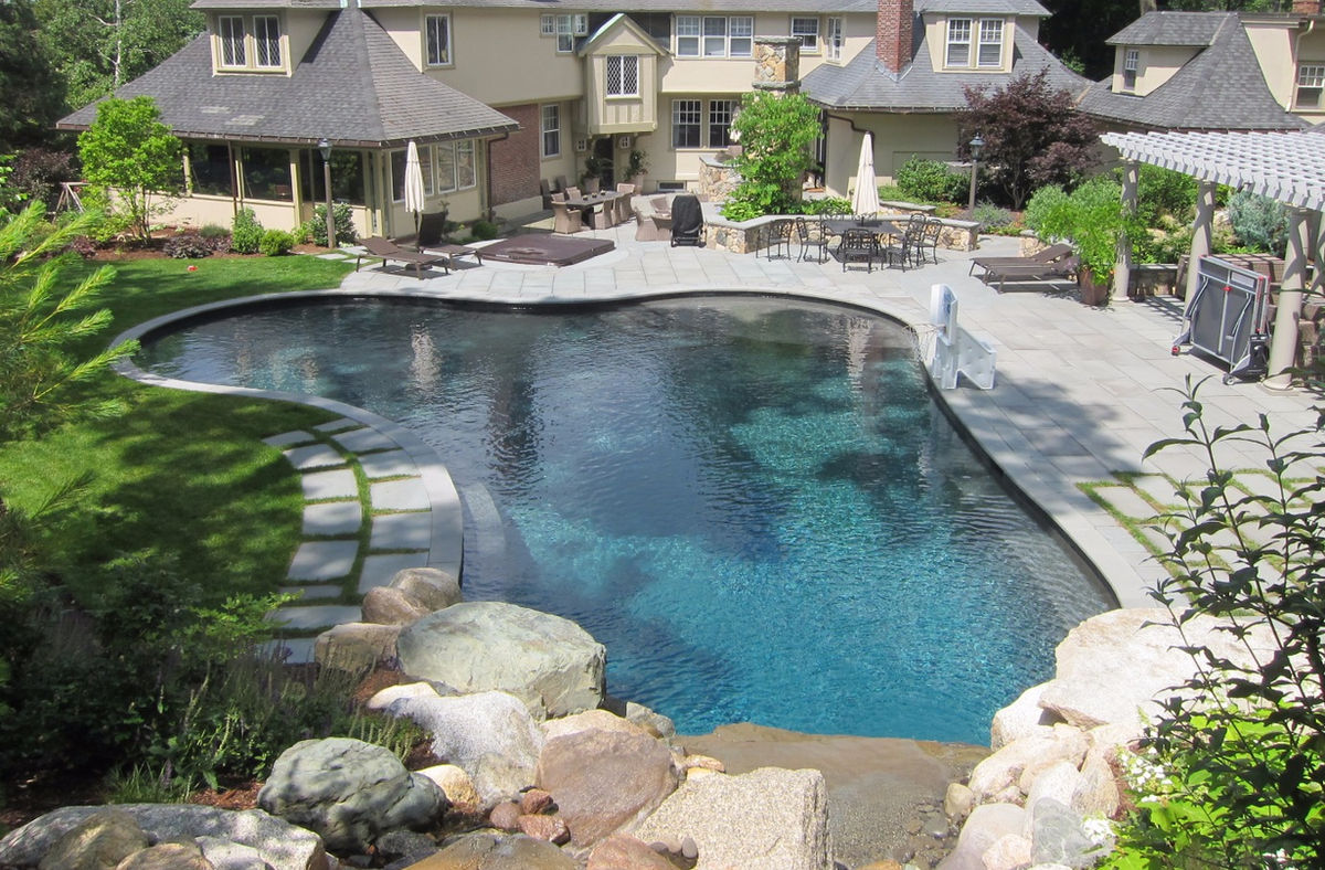 Wellesley Hills Residence - Pool and stone patio view